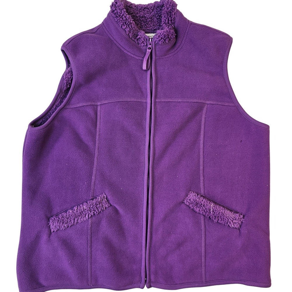 Coldwater Creek Purple Fleece Vest Sherpa Trim Mock Neck Large
